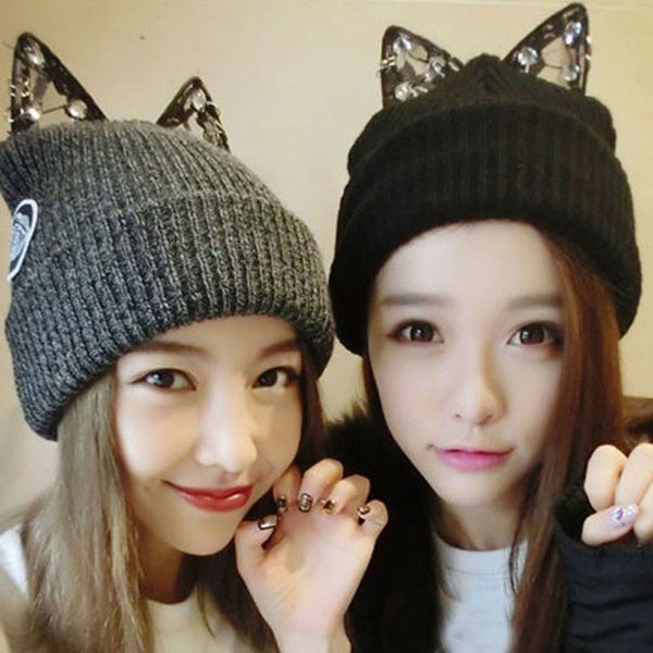 women warm winter beret lace rhinestone cat ear crochet knit beanie ski cap hat, Blue;gray
women warm winter beret lace rhinestone cat ear crochet knit beanie ski cap hat, Blue;gray