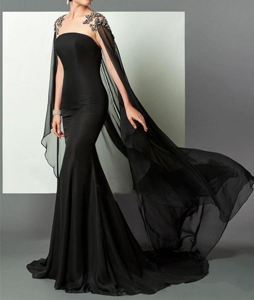 2019 black mermaid arabic formal evening dresses elie saab beaded chiffon with cape african prom party gown pageant celebrity dress runway 5, Black;red
2019 black mermaid arabic formal evening dresses elie saab beaded chiffon with cape african prom party gown pageant celebrity dress runway 5, Black;red