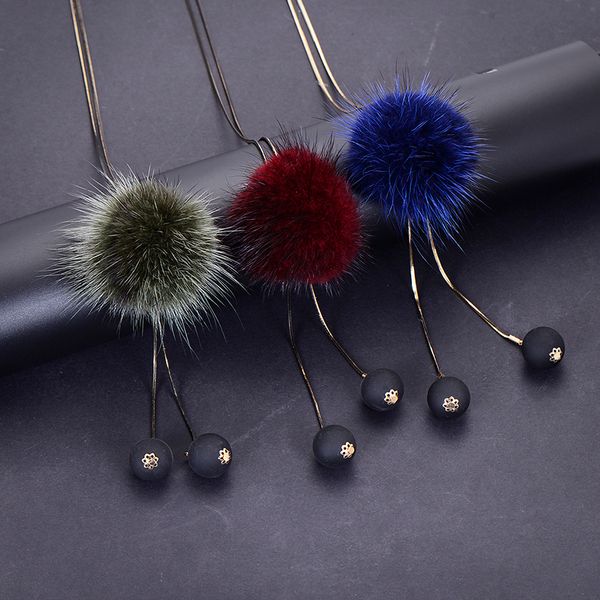 2017 winter fashion fur ball pendant long necklaces for women trendy sweater chain simulated pearls statement necklace, Silver
2017 winter fashion fur ball pendant long necklaces for women trendy sweater chain simulated pearls statement necklace, Silver