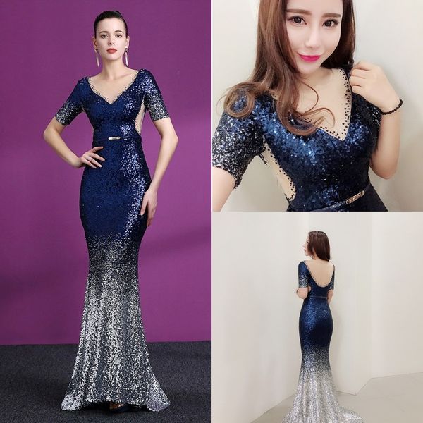 2018 new fashion gradient sequins long prom dress sheer back beading mermaid evening dresses female formal party dress vestidos de noiva, Black
2018 new fashion gradient sequins long prom dress sheer back beading mermaid evening dresses female formal party dress vestidos de noiva, Black