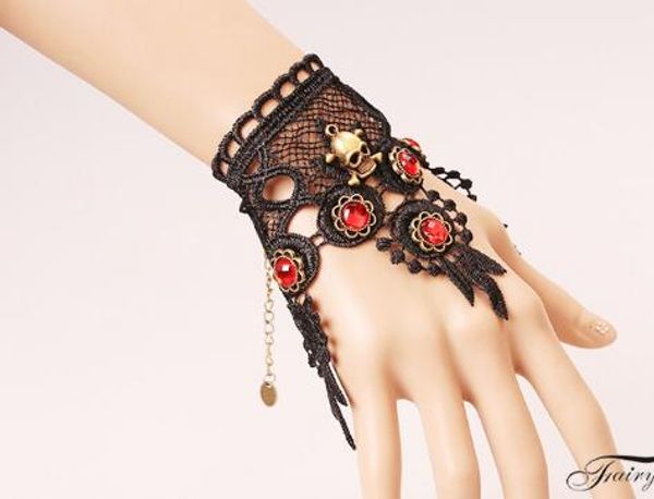 new vintage black lace bracelet skull with red crystal embellishment for halloween day accessories stylish classic elegance, Golden;silver
new vintage black lace bracelet skull with red crystal embellishment for halloween day accessories stylish classic elegance, Golden;silver