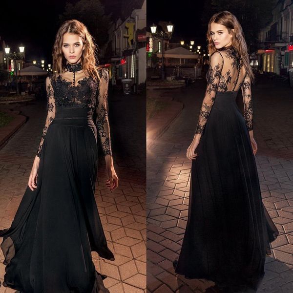 2018 modern black prom dresses illusion long sleeves high collar lace chiffon evening party wear modern formal vestidos, Black;red
2018 modern black prom dresses illusion long sleeves high collar lace chiffon evening party wear modern formal vestidos, Black;red