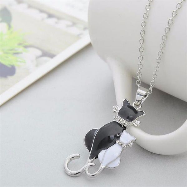 fashion women girl silver plated black cat white cat pendant chain necklace jewelry charm bijou
fashion women girl silver plated black cat white cat pendant chain necklace jewelry charm bijou