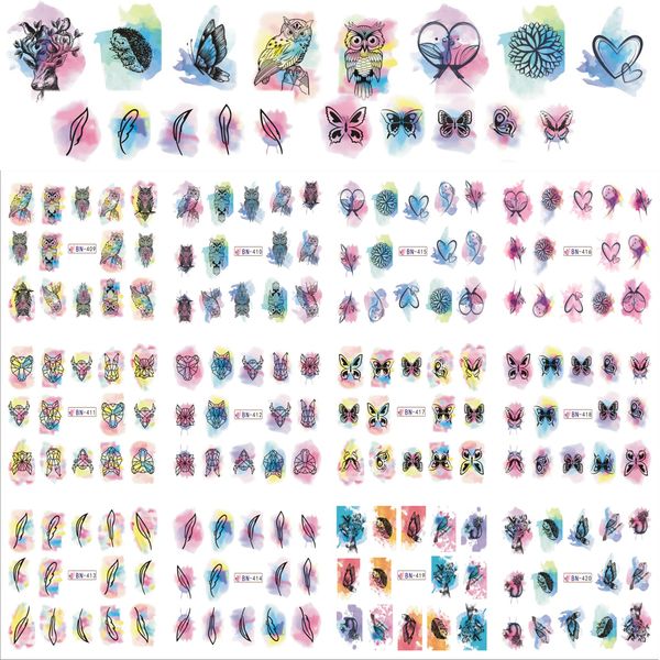 12designs beauty watercolor nail art sticker decals nails decorations diy taoos manicure tools flower owl styles bn409-420, Black
12designs beauty watercolor nail art sticker decals nails decorations diy taoos manicure tools flower owl styles bn409-420, Black