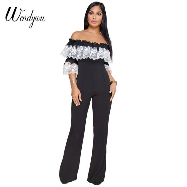 wendywu 2018 strapless short sleeve high waist ruffle lace jumpsuits women elegant black wide leg overalls, Black;white
wendywu 2018 strapless short sleeve high waist ruffle lace jumpsuits women elegant black wide leg overalls, Black;white