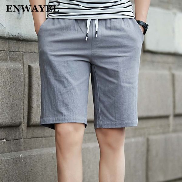 

enwayel brand 2018 casual knee length shorts men trousers fashion summer comfort solid cotton&linen shorts male clothing k608, White;black