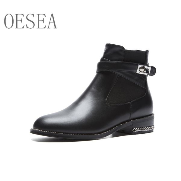 34-40 new women's booties 2018 fashion casual metal buckle with high-end leather comfort square heel women's ankle boots, Black
34-40 new women's booties 2018 fashion casual metal buckle with high-end leather comfort square heel women's ankle boots, Black