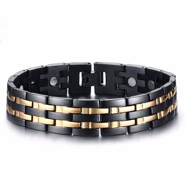 two rows 316l stainless steel watch band strap bracelet bangle watchband wristband gold black bracelet 
two rows 316l stainless steel watch band strap bracelet bangle watchband wristband gold black bracelet