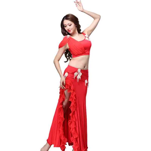 women belly dancewear cut out top ruffled hem skirt underpants 3pcs set lady girls oriental dancing clothes garments outf, Black;red
women belly dancewear cut out top ruffled hem skirt underpants 3pcs set lady girls oriental dancing clothes garments outf, Black;red