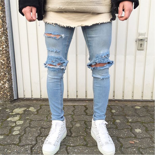 2017 fashion men's jeans autumn ripped skinny biker jeans destroyed frayed slim fit denim pants pencil pants regular, Blue
2017 fashion men's jeans autumn ripped skinny biker jeans destroyed frayed slim fit denim pants pencil pants regular, Blue