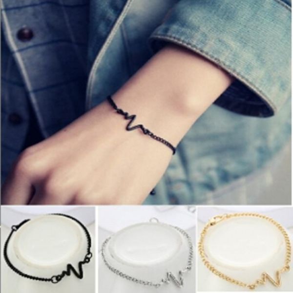 l j design metal charm bracelet new fashion simple ecg figure bracelet couple heartbeat frequency bangle, Black
l j design metal charm bracelet new fashion simple ecg figure bracelet couple heartbeat frequency bangle, Black