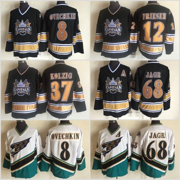 Washington Capitals 8 Alex Ovechkin 68 Jaromir Jagr 37 Kolzig 12 Jeff Friesen 32 Dale Hunter Black White 100% Stitched 1990 Hockey Jerseys
Washington Capitals 8 Alex Ovechkin 68 Jaromir Jagr 37 Kolzig 12 Jeff Friesen 32 Dale Hunter Black White 100% Stitched 1990 Hockey Jerseys