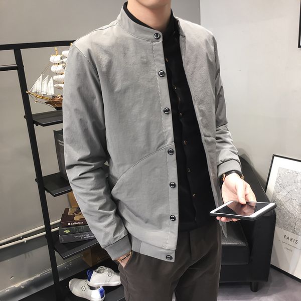 2018 autumn new men's jacket fashion gray black slim casual trend street long sleeve stand collar baseball uniform pilot coat, Black;brown
2018 autumn new men's jacket fashion gray black slim casual trend street long sleeve stand collar baseball uniform pilot coat, Black;brown