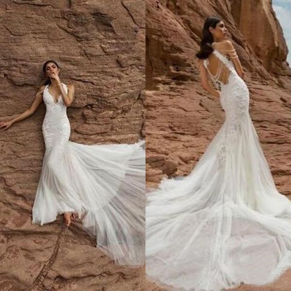 mermaid beach wedding dresses halter deep v neck beading backless embroidery appliques lace tulle bridal gowns court train custom made, White
mermaid beach wedding dresses halter deep v neck beading backless embroidery appliques lace tulle bridal gowns court train custom made, White