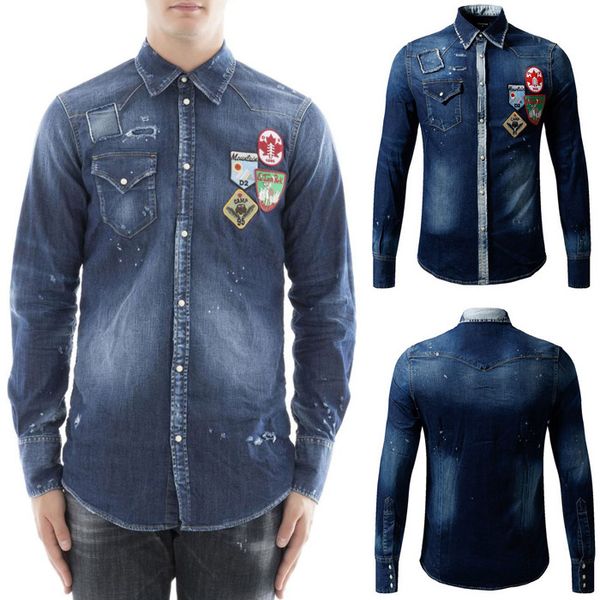 Many Embrodiery Patchworks Denim Shirt Cool Guy Distressed Painted Longsleeves Jeans Cotton Shirts Man
Many Embrodiery Patchworks Denim Shirt Cool Guy Distressed Painted Longsleeves Jeans Cotton Shirts Man