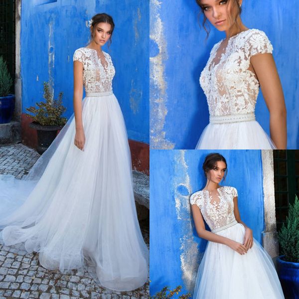 milla nova a line wedding dresses bateau neck cap sleeve bridal gowns sweep train lace applique wedding dress, White
milla nova a line wedding dresses bateau neck cap sleeve bridal gowns sweep train lace applique wedding dress, White