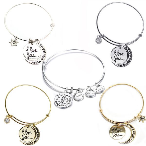hand stamped jewelry "i love you" moon pendant bracelet bangle for friends women family gift girl g380s, Golden;silver
hand stamped jewelry "i love you" moon pendant bracelet bangle for friends women family gift girl g380s, Golden;silver