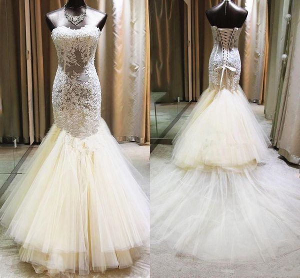 real p mermaid wedding dresses sweetheart see through bodice beaded appliques lace tulle luxury bridal gowns custom made, White
real p mermaid wedding dresses sweetheart see through bodice beaded appliques lace tulle luxury bridal gowns custom made, White