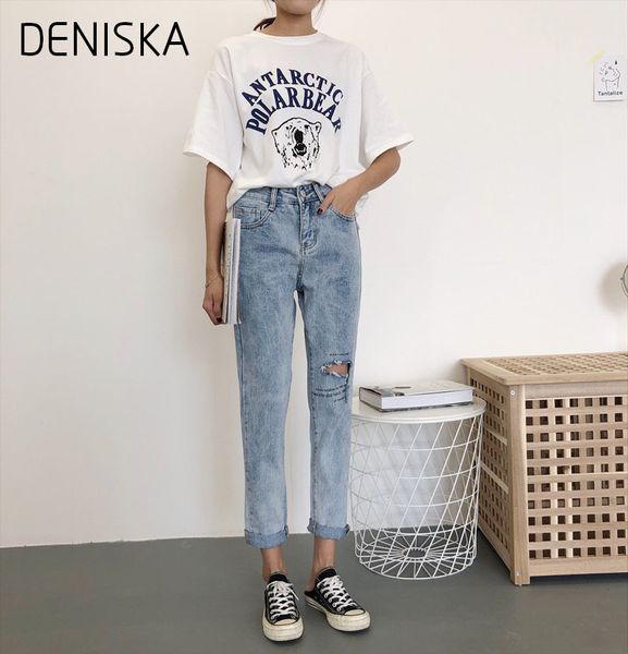 deniska 2018 autumn jeans women haren pants elastic high waist loose casual jeans female pocket straight denim pants, Blue
deniska 2018 autumn jeans women haren pants elastic high waist loose casual jeans female pocket straight denim pants, Blue