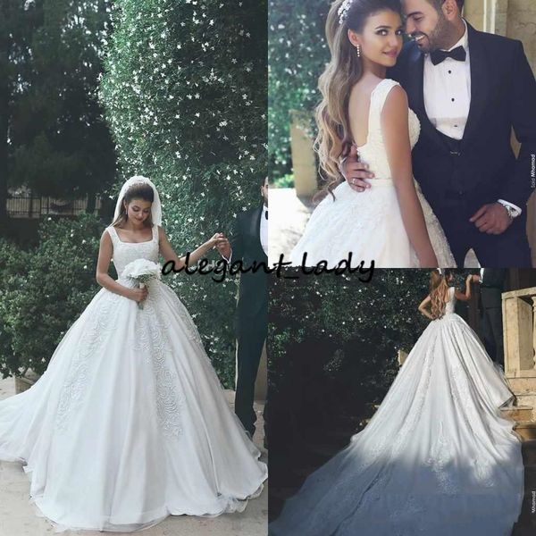 2018 arabic ball gown wedding dresses spaghetti backless appliques beads cathedral train chapel castle bridal gowns customized ivory cheap, White
2018 arabic ball gown wedding dresses spaghetti backless appliques beads cathedral train chapel castle bridal gowns customized ivory cheap, White