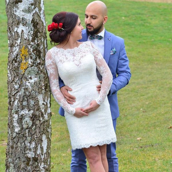 sheath short lace wedding dresses 2019 selling summer style scoop neckline mini long sleeve vintage bridal gowns vestidos de noiva w617, White
sheath short lace wedding dresses 2019 selling summer style scoop neckline mini long sleeve vintage bridal gowns vestidos de noiva w617, White