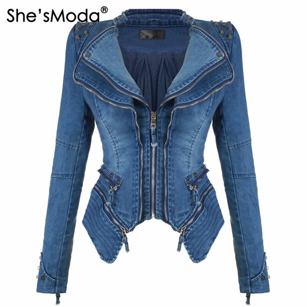 she'smoda denim jeans padded shoulder jacket for women slim fit zipper winter coat moto biker leather jackets black, Black;brown
she'smoda denim jeans padded shoulder jacket for women slim fit zipper winter coat moto biker leather jackets black, Black;brown