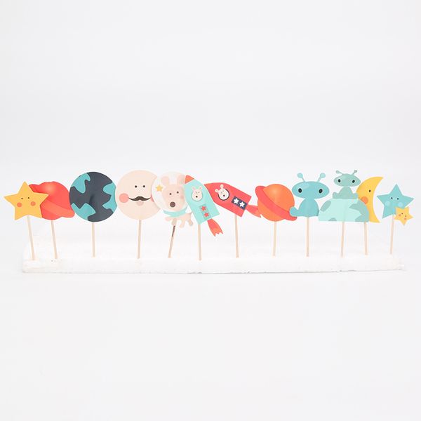 24 шт. / лот дирижабль космическое пространство тема вечеринок мультфильм кекс ботворезы выбрать малыша день рождения украшения поставки