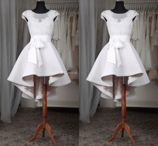 white short homecoming dresses sheer neck cap sleeves appliques lace satin custom made high low prom dresses fast shipping, Blue;pink
white short homecoming dresses sheer neck cap sleeves appliques lace satin custom made high low prom dresses fast shipping, Blue;pink