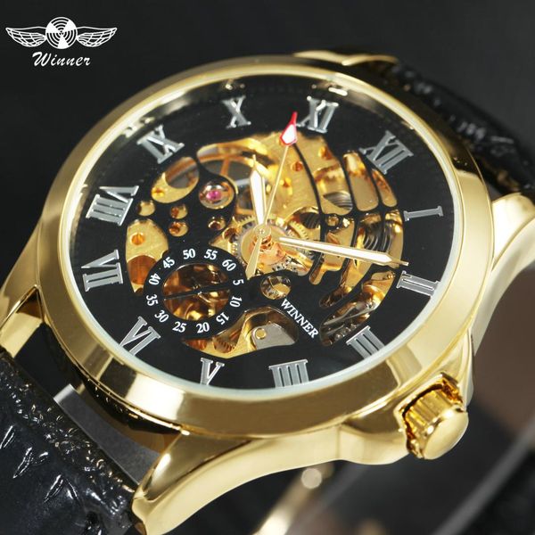 winner 2018 auto mechanical mens watches golden skeleton dial leather strap fashion dress wrist watches, Slivery;brown
winner 2018 auto mechanical mens watches golden skeleton dial leather strap fashion dress wrist watches, Slivery;brown
