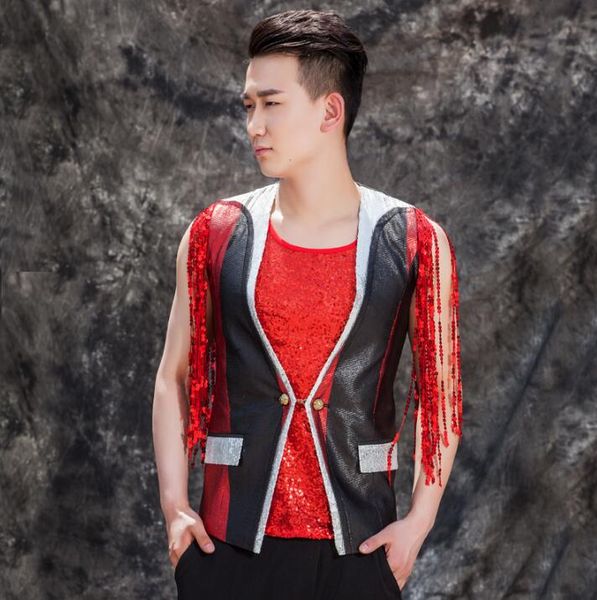 tassel slim male sleeveless sequins vest men punk rock costumes singer dance stage fashion 2017 summer style personality, Black;white
tassel slim male sleeveless sequins vest men punk rock costumes singer dance stage fashion 2017 summer style personality, Black;white