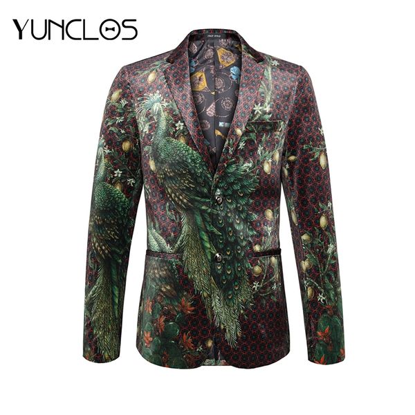 yunclos 2018 fashion men suit jacket green peacock print luxury blazer party dress stage perform use slim fit casual, White;black
yunclos 2018 fashion men suit jacket green peacock print luxury blazer party dress stage perform use slim fit casual, White;black