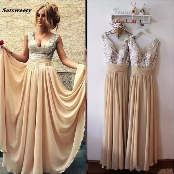 2023 champagne sequins bridesmaid dresses long v neck a line evening gowns arabic prom dresses, Black
2023 champagne sequins bridesmaid dresses long v neck a line evening gowns arabic prom dresses, Black