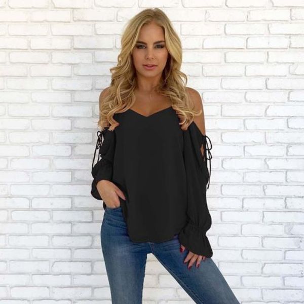 2018 fashion womens long sleeve off shoulder chiffon shirt ladies casual solid long sleeve, White
2018 fashion womens long sleeve off shoulder chiffon shirt ladies casual solid long sleeve, White