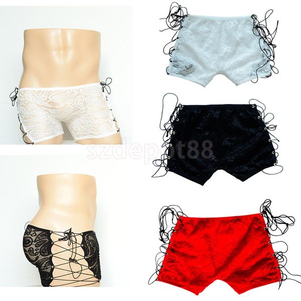 men's lace up hollow out see through lace boxer briefs underwear nightwear, Black;brown
men's lace up hollow out see through lace boxer briefs underwear nightwear, Black;brown
