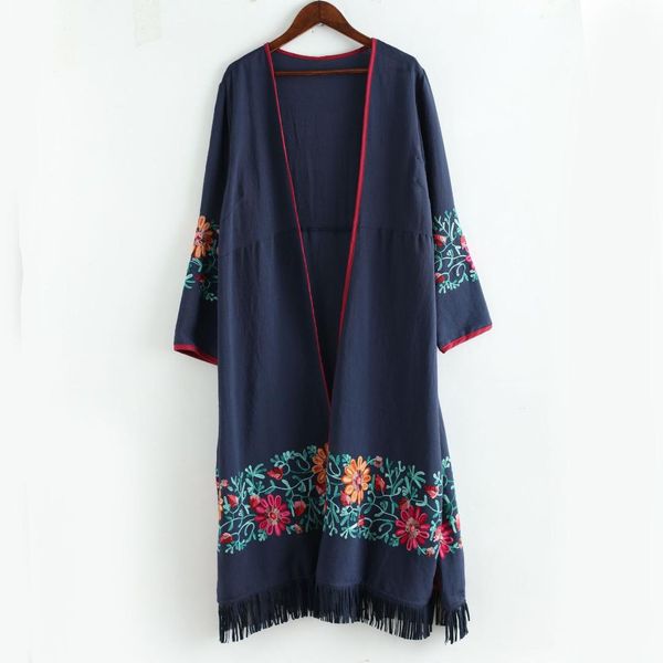 2018 thin long trench jacket cotton linen floral embroidery tassel hem chinese style vintage long sleeve open stitch casual coat, Tan;black
2018 thin long trench jacket cotton linen floral embroidery tassel hem chinese style vintage long sleeve open stitch casual coat, Tan;black