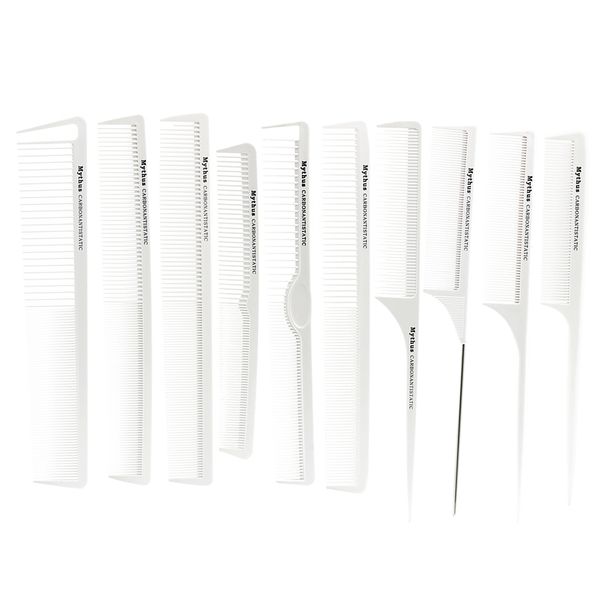 10 pcs set professional hairdressing tail comb in white color, barber hair cutting carbon comb t-11 anti static hairstyling, Silver
10 pcs set professional hairdressing tail comb in white color, barber hair cutting carbon comb t-11 anti static hairstyling, Silver