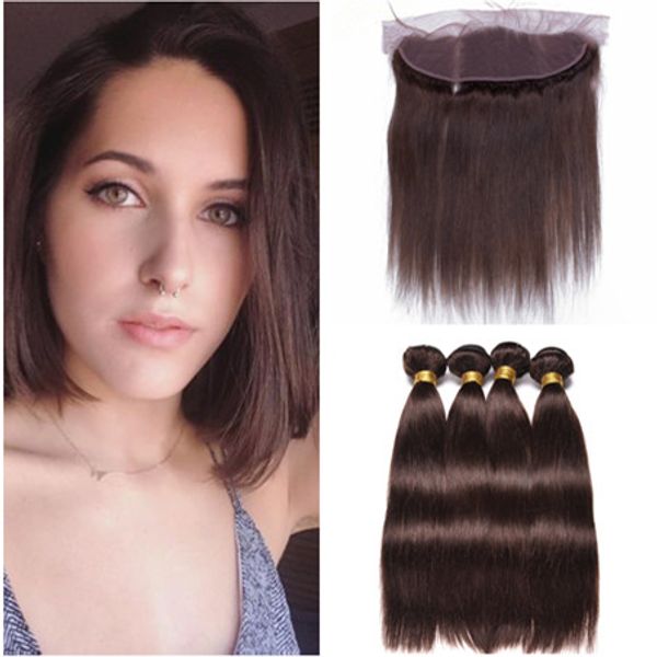 #4 dark brown virgin hair weaves with full lace closure 13x4 straight chocolate brown peruvian human hair 4pcs bundles with lace frontal, Black;brown
#4 dark brown virgin hair weaves with full lace closure 13x4 straight chocolate brown peruvian human hair 4pcs bundles with lace frontal, Black;brown