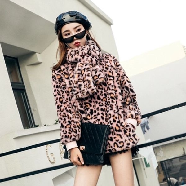 2018 sweet and leopard casual loose coat, Black