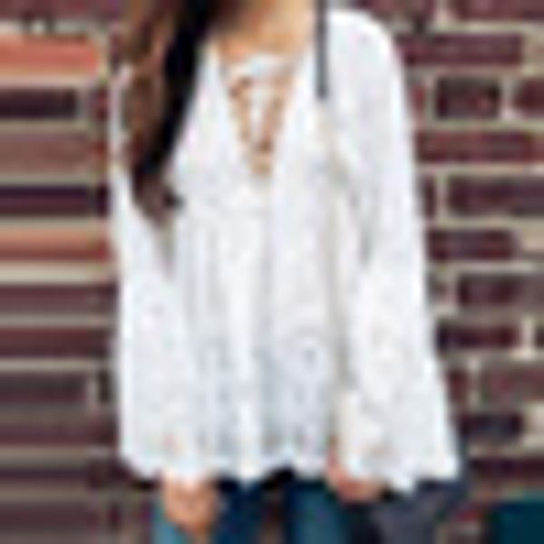 s-3xl celmia women blusas tunic 2018 v neck blouses long flare sleeve casual hollow out lace up shirts plus size tee, White
s-3xl celmia women blusas tunic 2018 v neck blouses long flare sleeve casual hollow out lace up shirts plus size tee, White