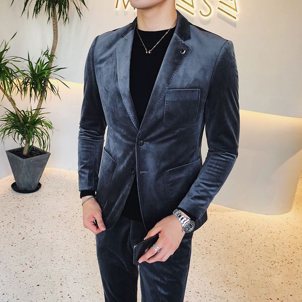 male british style slim korean version of the tide single row buckle handsome deer skin business casual suit (+ pants, White;black
male british style slim korean version of the tide single row buckle handsome deer skin business casual suit (+ pants, White;black