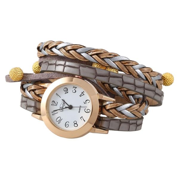 

duoya brand women bracelet watch fashion luxury gold beads braided quartz wrist watch ladies vintage gift, d124, Slivery;brown