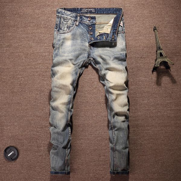 italian vintage design fashion men jeans slim fit little stretch classical jeans buttons pants basic retro, Blue
italian vintage design fashion men jeans slim fit little stretch classical jeans buttons pants basic retro, Blue