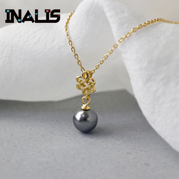 

inalis new statement necklace s925 sterling silver flower shape with gray sea shell pearl pendant for women wedding fine jewelry