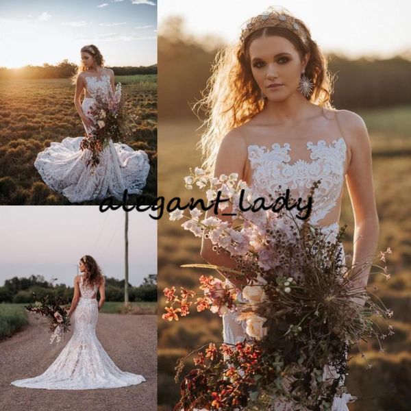 2018 garden mermaid wedding dresses sheer scoop neckline sleeveless spring bridal dress sweep train lace applique country wedding gown, White
2018 garden mermaid wedding dresses sheer scoop neckline sleeveless spring bridal dress sweep train lace applique country wedding gown, White