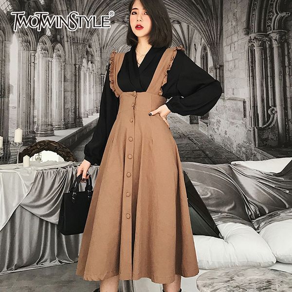 twotwinstyle female dresses high waist sleeveless patchwork single breasted women's strap dress autumn korean style fashion 2018, White;black
twotwinstyle female dresses high waist sleeveless patchwork single breasted women's strap dress autumn korean style fashion 2018, White;black