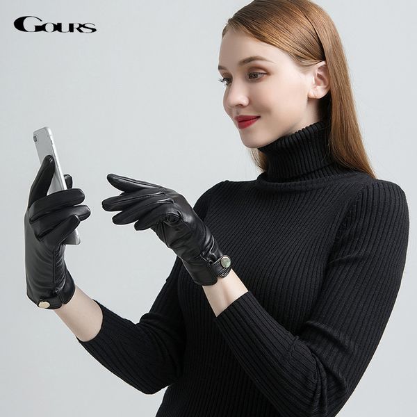 gours women' genuine leather gloves fashion golden button black sheepskin touch screen gloves warm in winter new arrival gsl073, Blue;gray
gours women' genuine leather gloves fashion golden button black sheepskin touch screen gloves warm in winter new arrival gsl073, Blue;gray