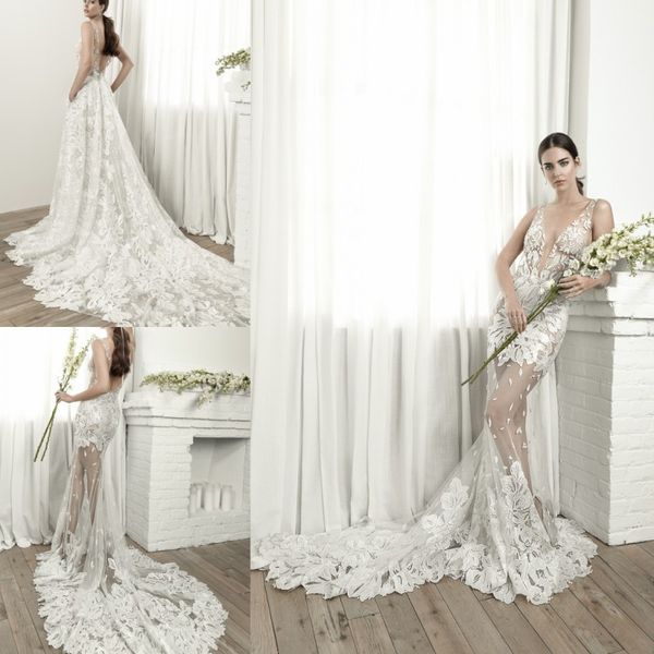 brand new 2019 illusion wedding dress deep v neck lace appliques mermaid tulle bridal gowns with detachable train, White
brand new 2019 illusion wedding dress deep v neck lace appliques mermaid tulle bridal gowns with detachable train, White