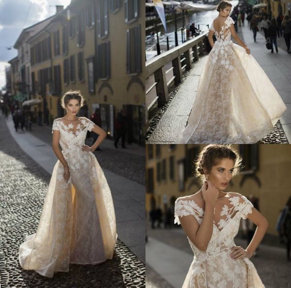 gorgeous mermaid wedding dresses with detachable train jewel neck short sleeves lace appliques country bridal dress plus size wedding dress, White
gorgeous mermaid wedding dresses with detachable train jewel neck short sleeves lace appliques country bridal dress plus size wedding dress, White