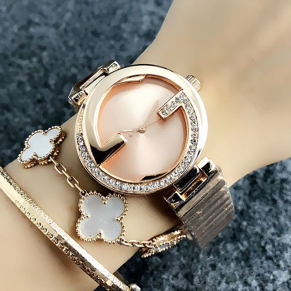 

Марка кварцевые наручные часы для женщин Девушка кристалл стиль стальной ленты м