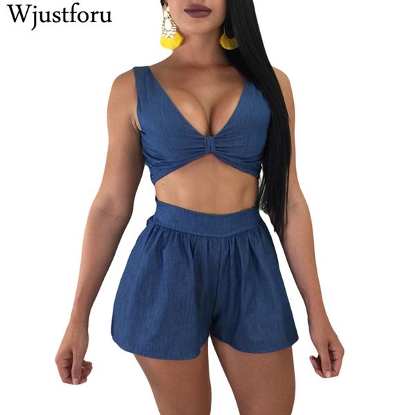 wjustforu v neck elastic denim two piece outfits women pure color crop and loose shorts bandage two pece set summer backless, White
wjustforu v neck elastic denim two piece outfits women pure color crop and loose shorts bandage two pece set summer backless, White